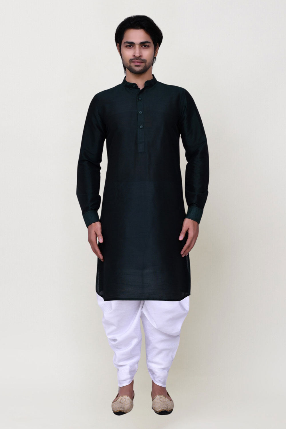 Men's Navy Blue Art Silk Solid Kurta Patiala Set