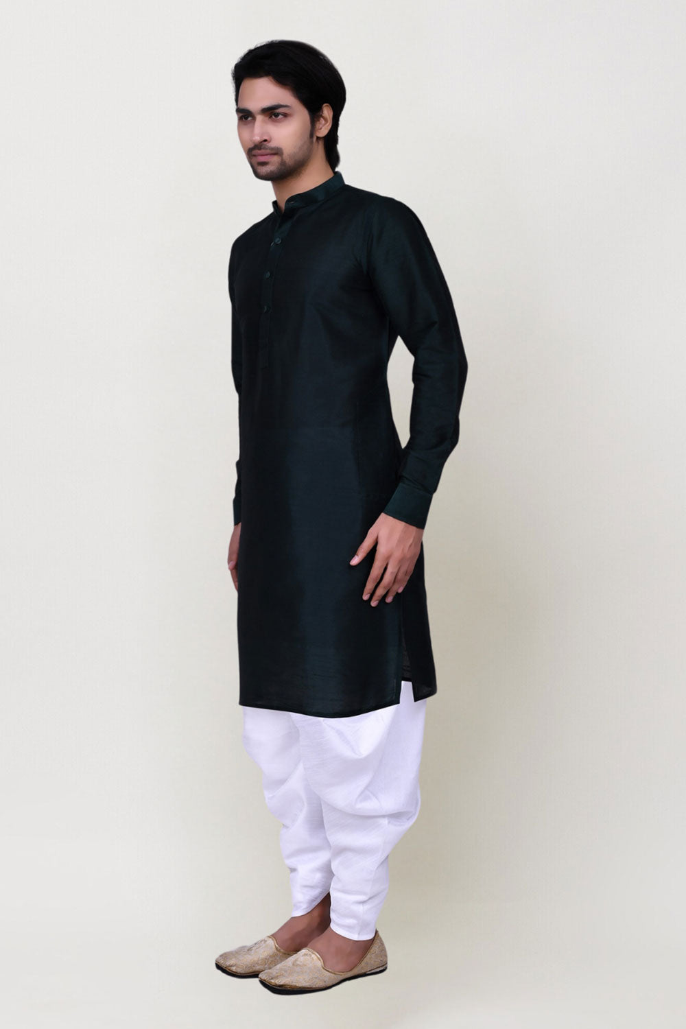 Men's Navy Blue Art Silk Solid Kurta Patiala Set