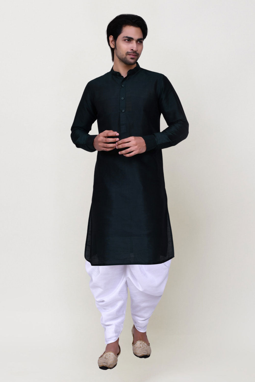 Men's Navy Blue Art Silk Solid Kurta Patiala Set