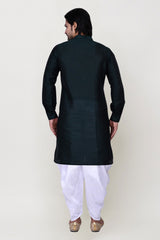 Men's Navy Blue Art Silk Solid Kurta Patiala Set