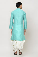 Men's Sea Green Art Silk Solid Kurta Dhoti Set