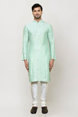 Men's Pista Green Art Silk Solid Kurta Pajama Set