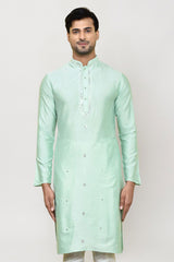 Men's Pista Green Art Silk Solid Kurta Pajama Set