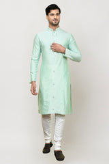 Men's Pista Green Art Silk Solid Kurta Pajama Set