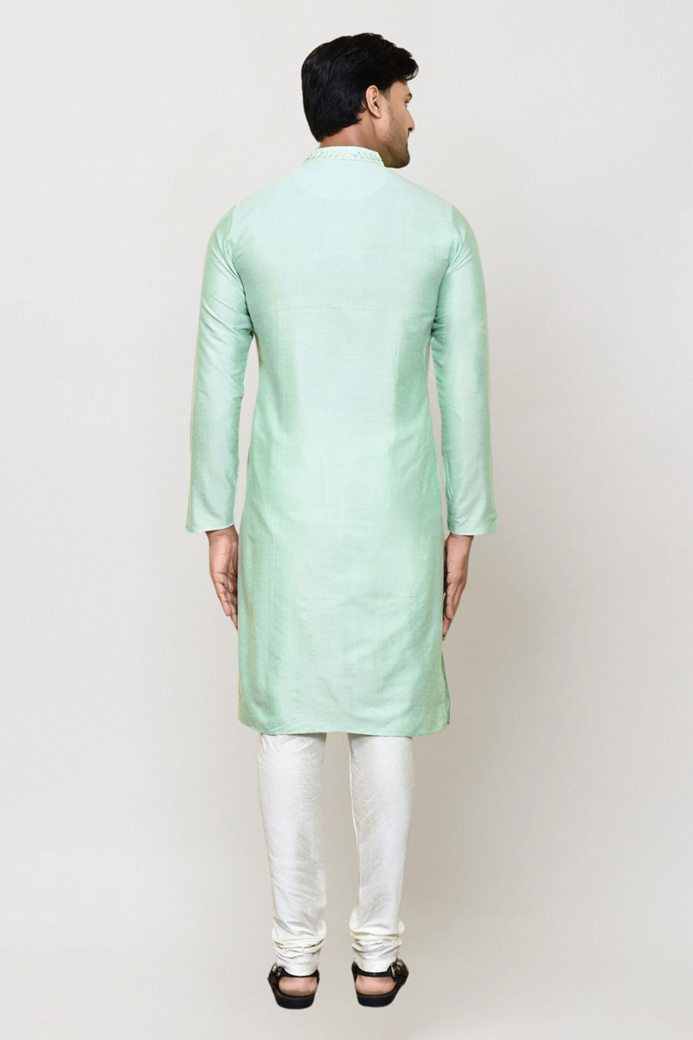 Men's Pista Green Art Silk Solid Kurta Pajama Set