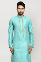 Men's Sea Green Art Silk Solid Kurta Pajama Set