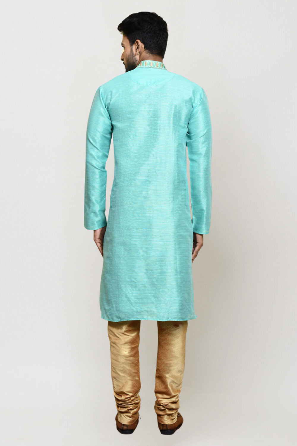 Men's Sea Green Art Silk Solid Kurta Pajama Set