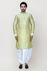 Men's Lemon Art Silk Solid Kurta Dhoti Set