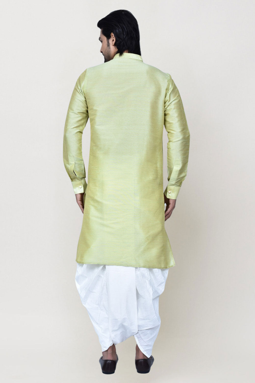 Men's Lemon Art Silk Solid Kurta Dhoti Set