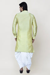 Men's Lemon Art Silk Solid Kurta Dhoti Set