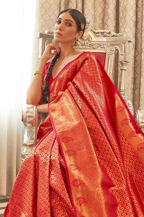 Kaabha Silk Red Woven Handloom Saree