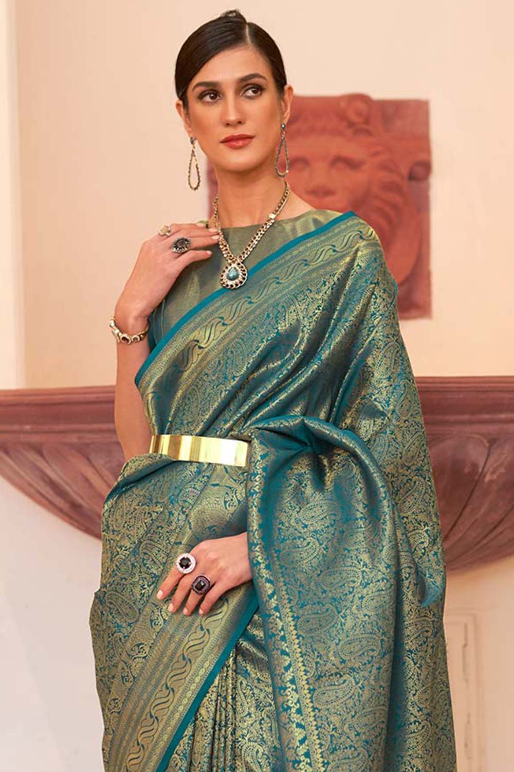 Kaabha Silk Teal Woven Handloom Saree