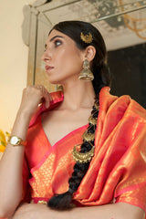 Kaabha Silk Orange Woven Handloom Saree