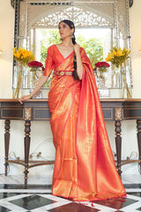 Kaabha Silk Orange Woven Handloom Saree