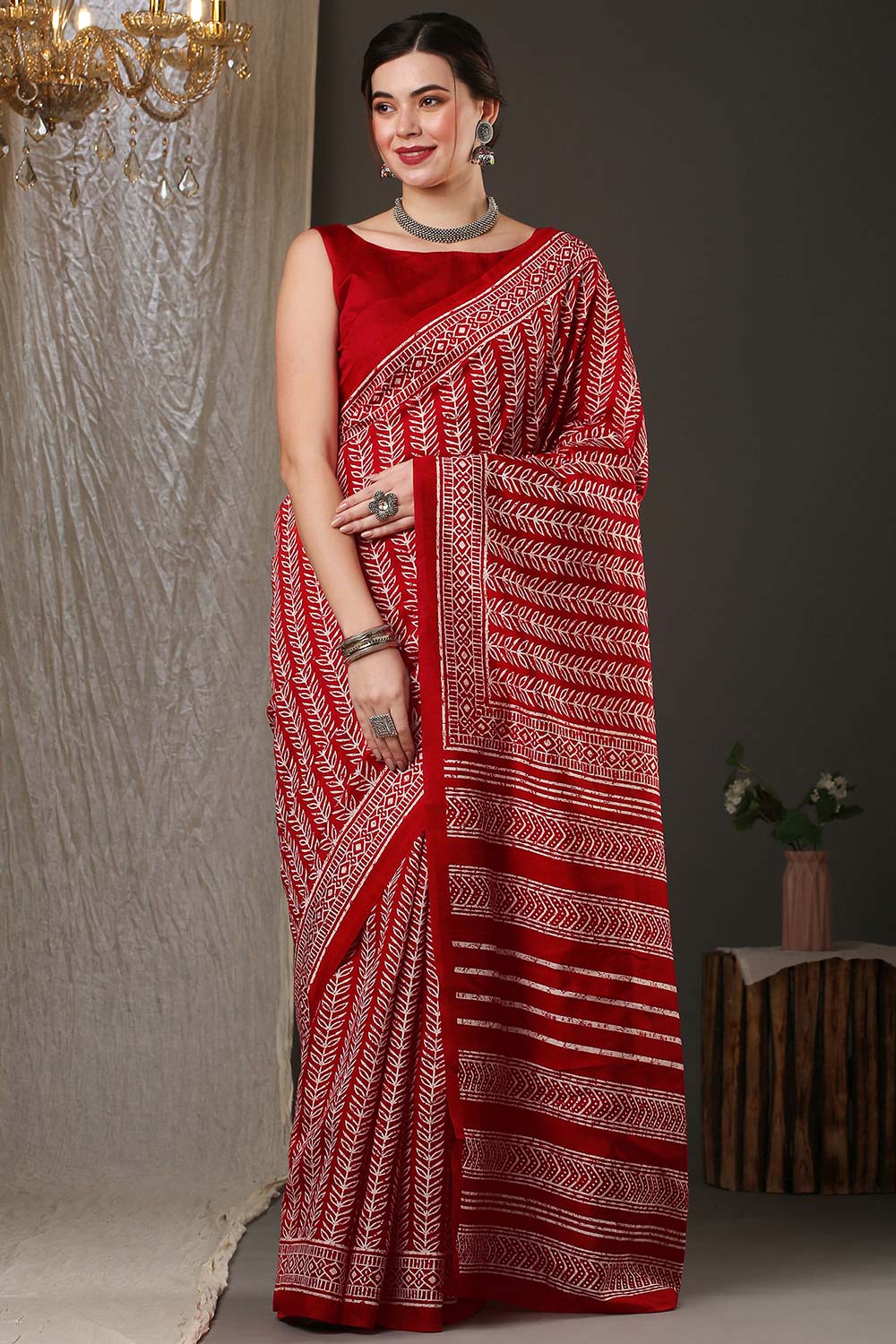 Red Bhagalpuri Printed Saree