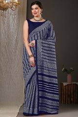 Wilda Blue Bhagalpuri Printed Saree