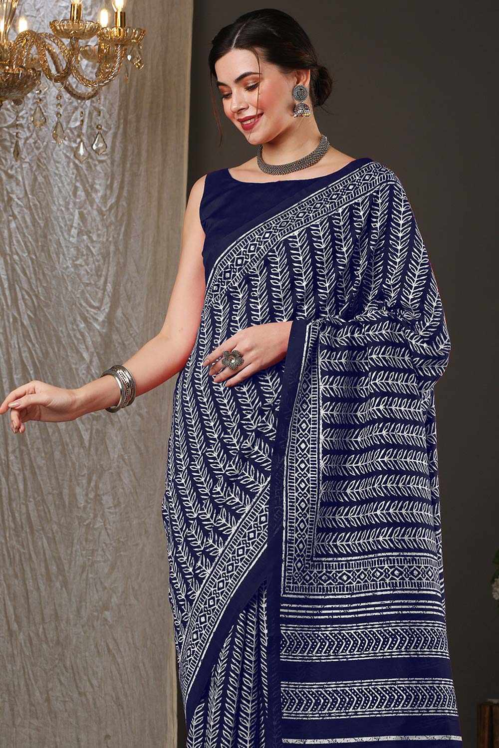 Wilda Blue Bhagalpuri Printed Saree