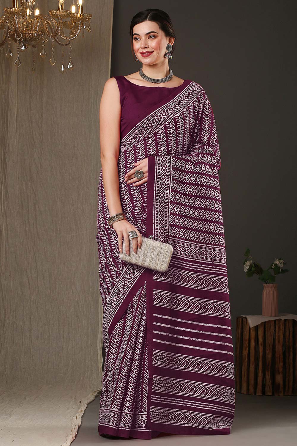 Wilda Magenta Bhagalpuri Printed Saree