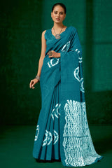 Wilda Blue Bhagalpuri Printed Saree