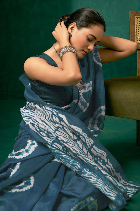 Wilda Grey Bhagalpuri Printed Saree