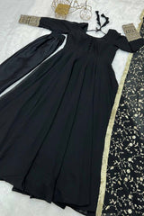 Black Solid Woven Georgette Gown