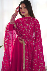 Pink Solid Woven Georgette Gown