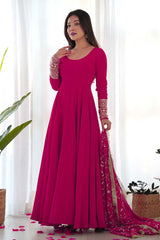 Pink Solid Woven Georgette Gown