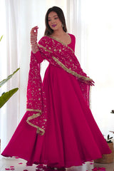 Pink Solid Woven Georgette Gown