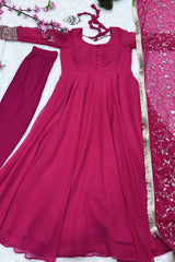 Pink Solid Woven Georgette Gown