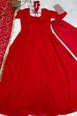 Red Solid Woven Georgette Gown