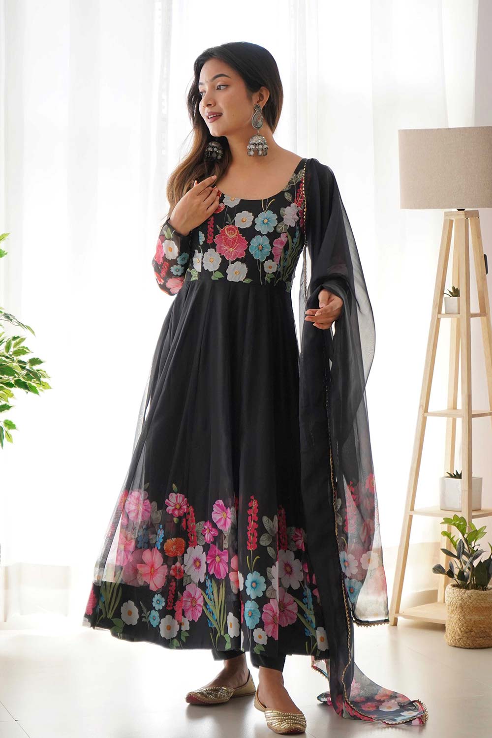 Buy Black organza Floral Print Full Sleeves Anarkali Suit Set Online -  KARMAPLACE – Karmaplace