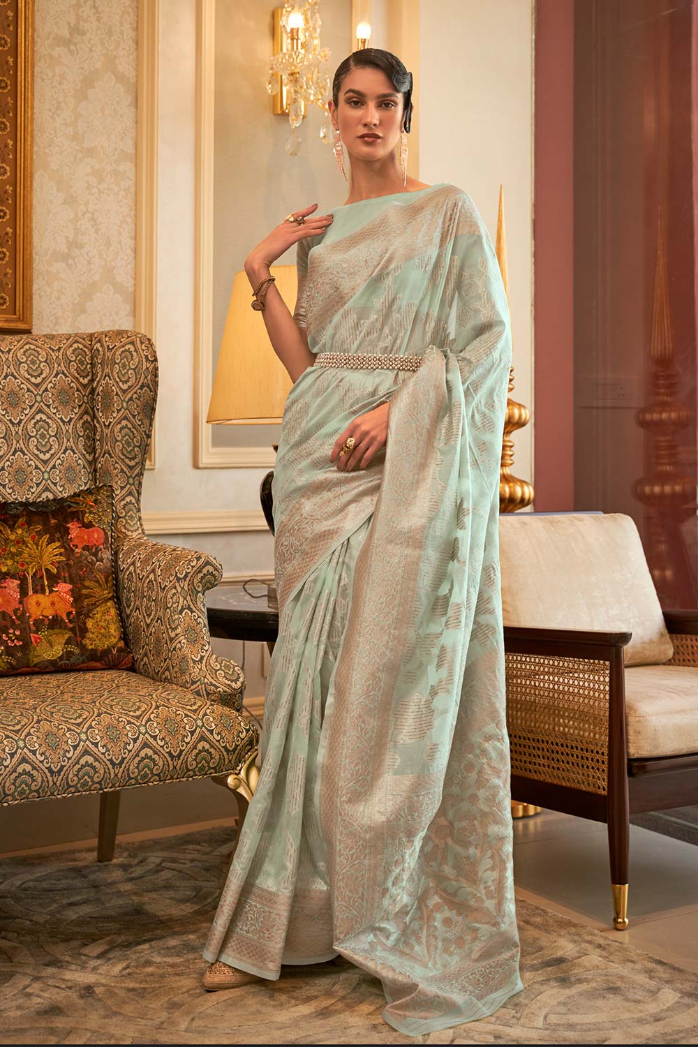 Kyma Sea Green Silk Woven Saree