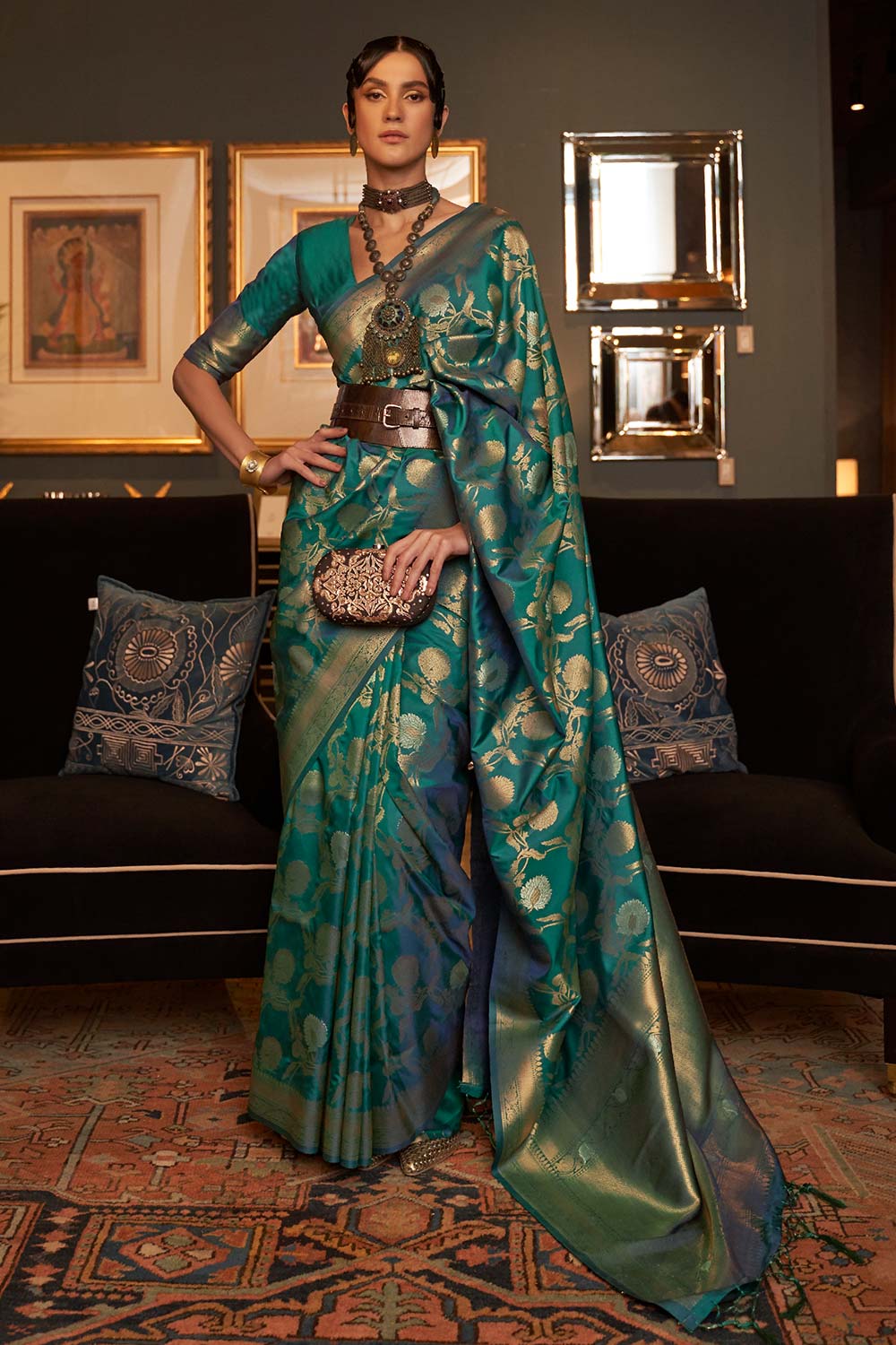 Kairos Green Silk Woven Saree