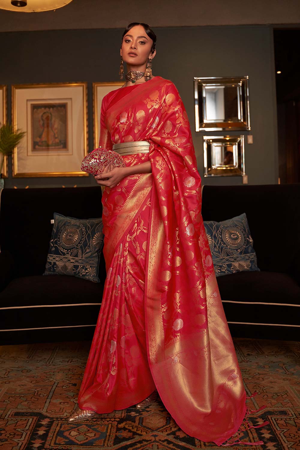 Kairos Red Silk Woven Saree