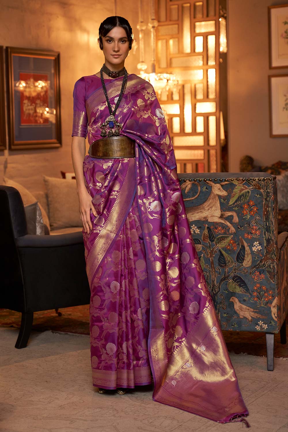 Kairos Purple Silk Woven Saree