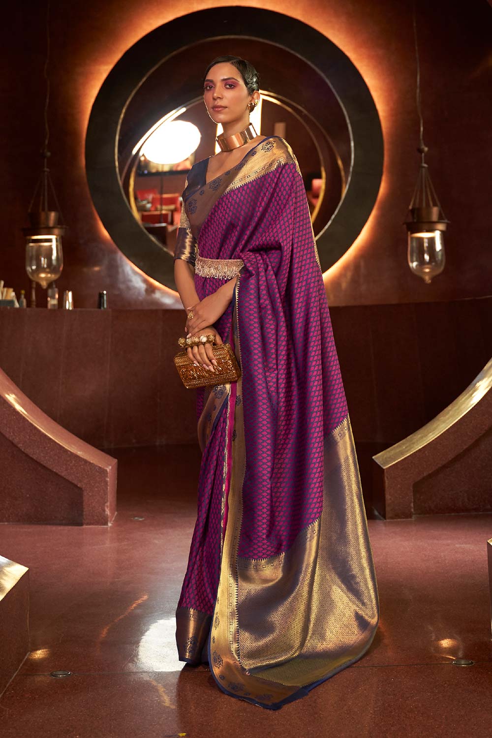 Kurveen Wine Silk Woven Saree