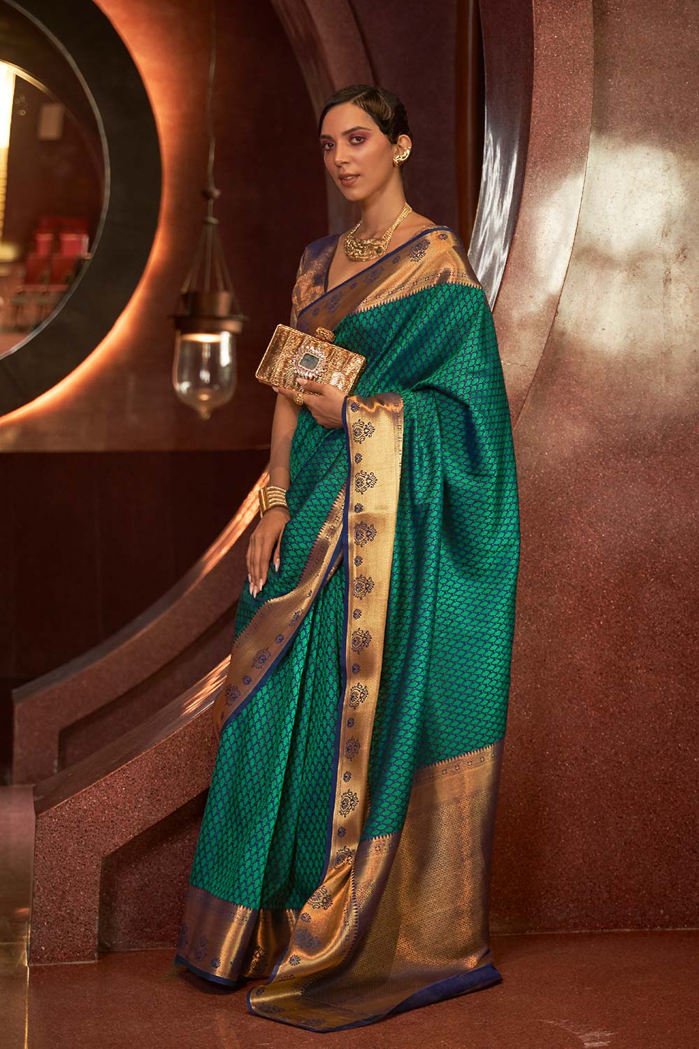 Kurveen Green Silk Woven Saree