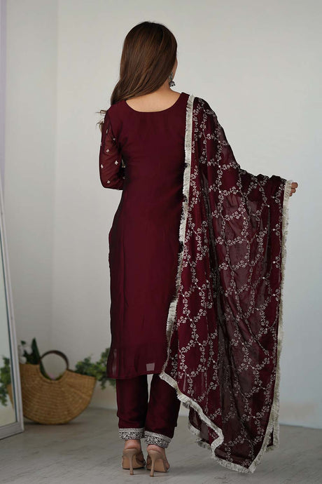 Red Embroidered Georgette Kurta with Pant