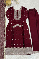 Red Embroidered Georgette Kurta with Pant