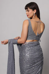 Jessie Grey Faux Georgette Sequins Ready To Wear Saree