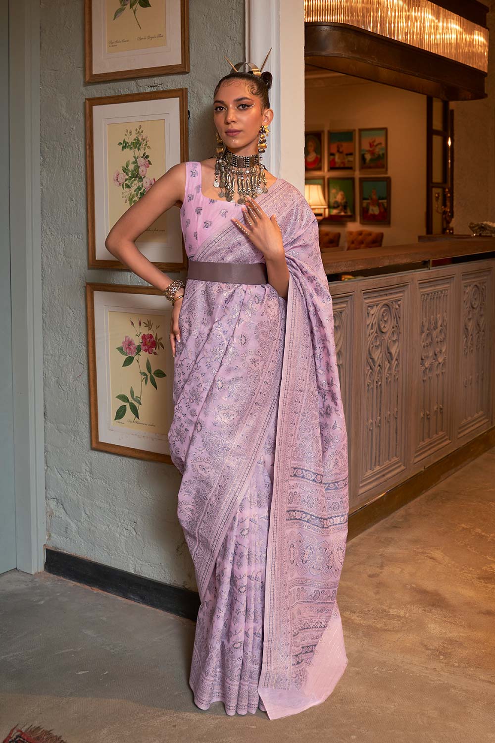 Kafreen Pink Modal Woven Saree