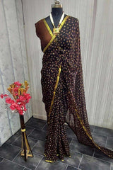 Quinn Brown Chiffon Lace Saree