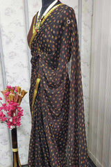 Quinn Brown Chiffon Lace Saree