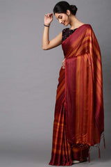 Lori Rust Striped Poly Georgette Ready To Wear Saree