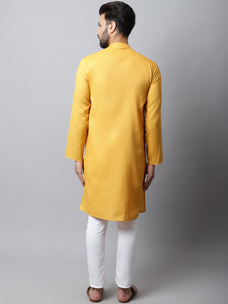 Men's Light Yellow Solid Full Sleeve Kurta Top