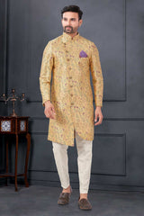 Yellow Silk Embroidered Kurta Pajama Set