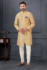 Yellow Silk Embroidered Kurta Pajama Set