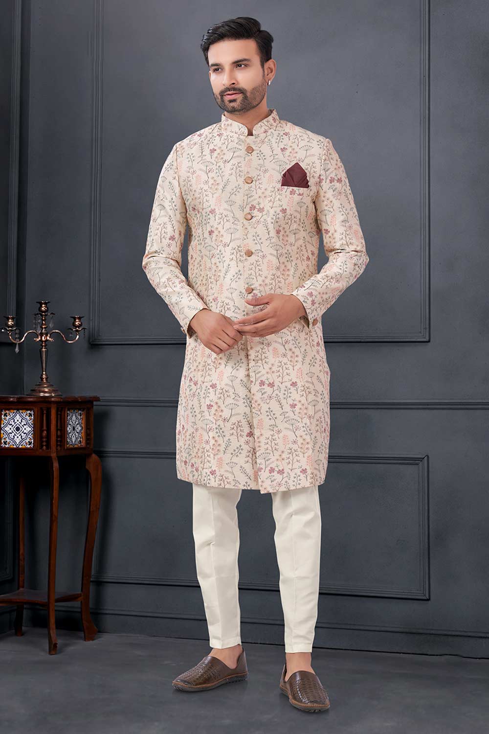 Peach Silk Embroidered Kurta Pajama Set