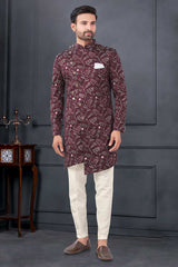 Maroon Silk Embroidered Kurta Pajama Set