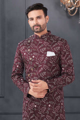 Maroon Silk Embroidered Kurta Pajama Set